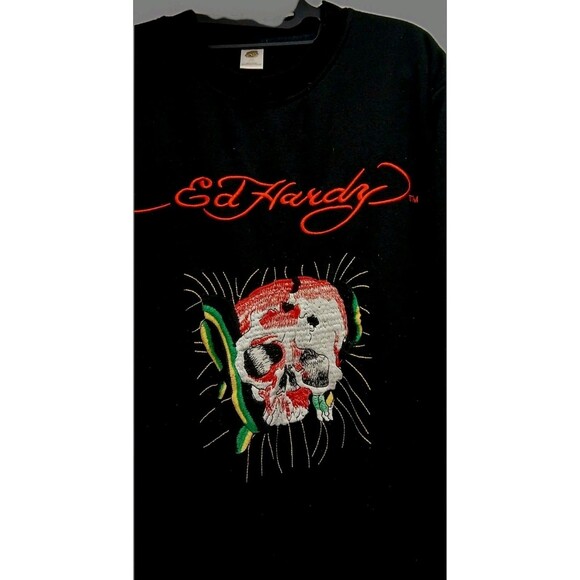 Ed Hardy by Christian Audigier XXL Black Skull Embroidered Sweatshirt Y2K Vintag - Picture 2 of 9